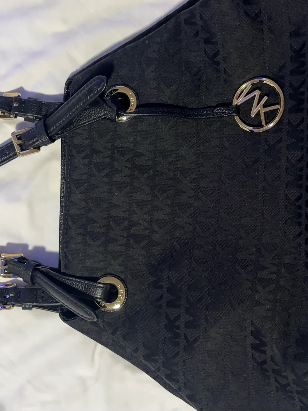 Michael Kors Black Monogram Canvas Tote with Gold-Tone Logo